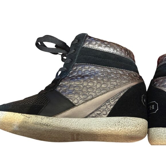 Coach Naples Black Metallic Signature Wedge Sneakers Size 6M Women’s High Top - Picture 5 of 16